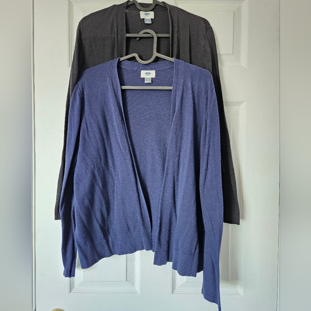 Two Lightweight Knit Open Cardigans Old Navy Black & Blue Large